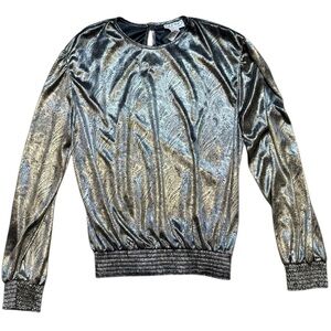 Vintage J.S. Neal Metallic Paisley Blouse Medium Made in USA Disco Shimmer Glam